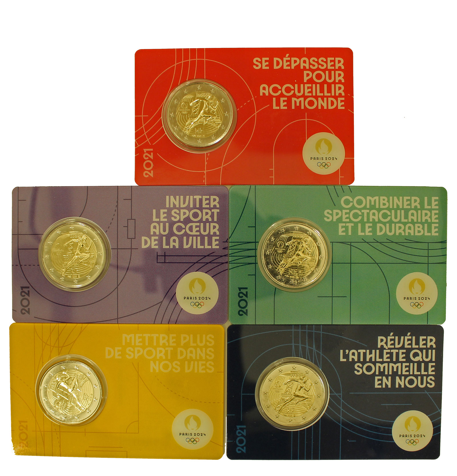 "Olimpiadi di Parigi 2024" - serie completa di monete da 2 euro in blister ufficiali