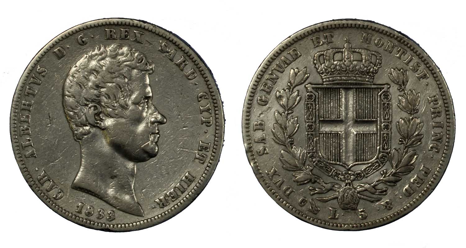Carlo Alberto - 5 lire zecca di Genova