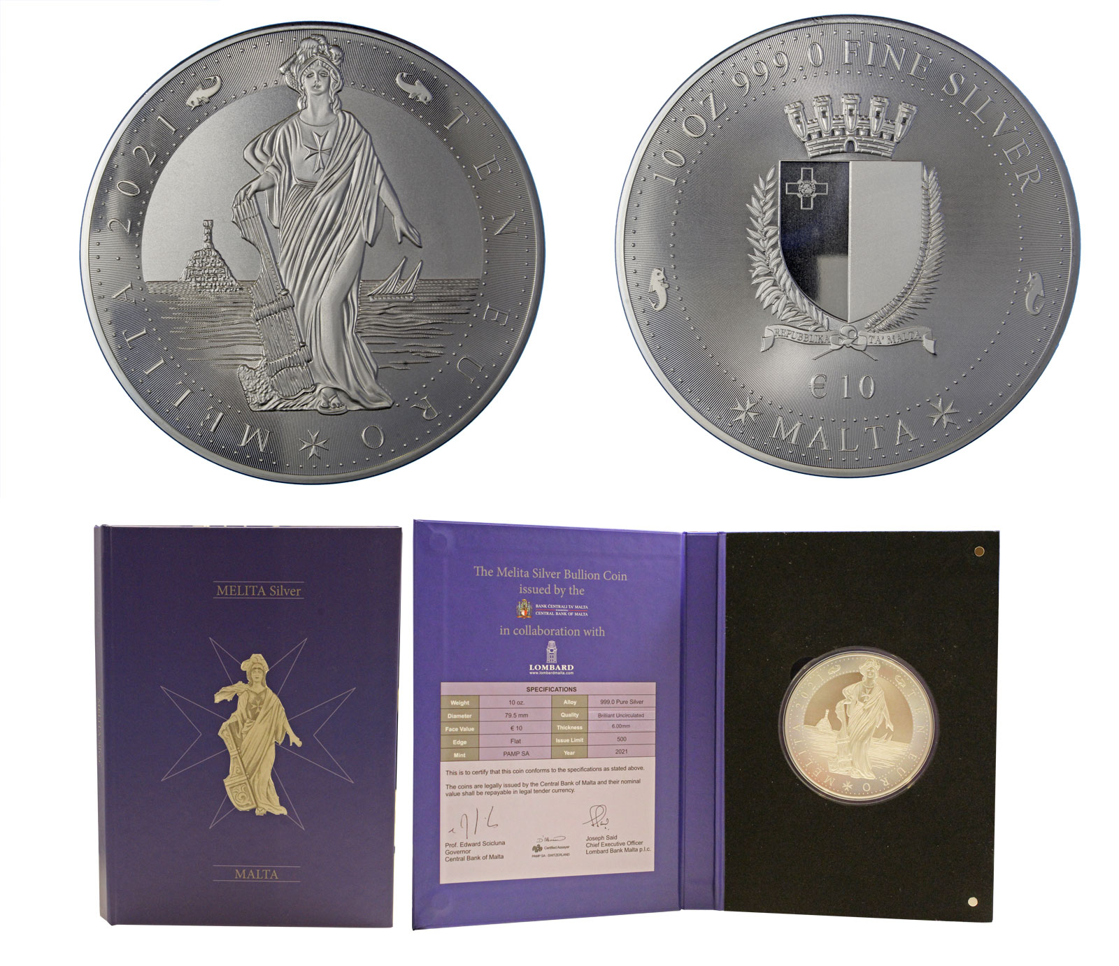 "Melita" Allegoria - 10 euro (10 oz) gr. 311,00 in ag. 999/000