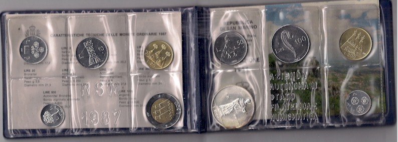  Serie completa di 10 monete "XV ripresa monetazione di San Marino" - Lotto di 5 pezzi