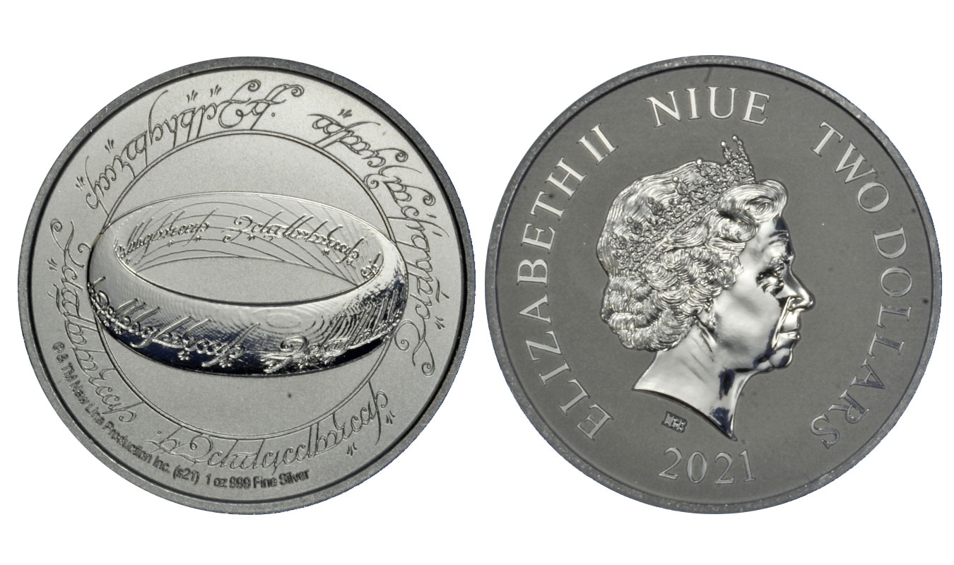 "Il Signore degli Anelli - l'Unico Anello" - moneta da 2 dollari gr. 31,103 (1 oncia) in ag. 999/000 
