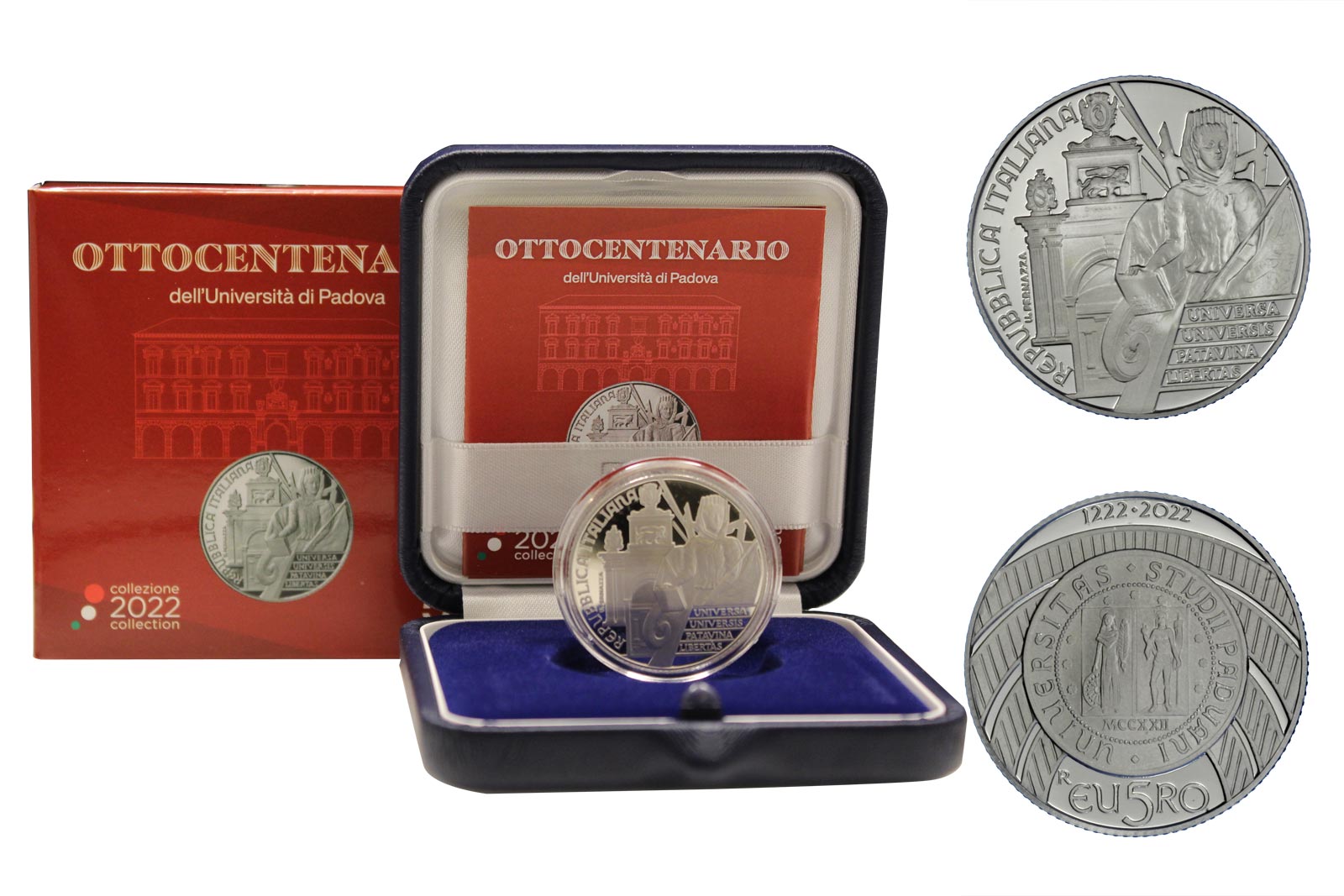 "Ottocentenario Università di Padova" - Moneta da 5 euro gr. 18,00 in ag. 925/000 -