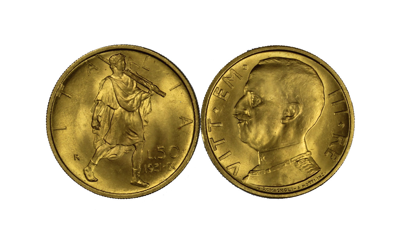 "Littore" - Re Vittorio Emanuele III - 50 lire gr. 4,40 in oro 900/°°°