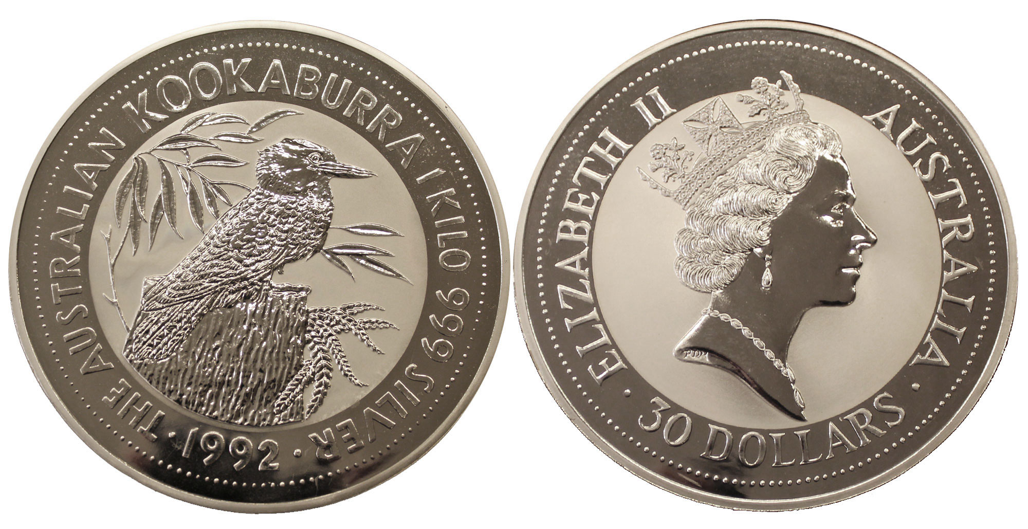 "Kookaburra" - moneta da 30 dollari peso 1 KG in ag. 999/000 in confezione originale