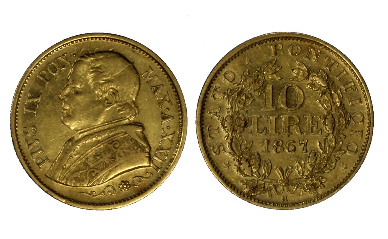 Papa Pio IX - 10 lire gr. 3,22 in oro 900/000