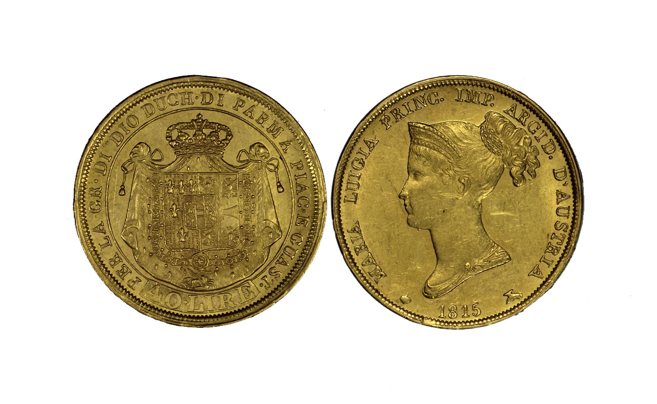 Maria Luigia - 40 lire gr. 12,90 in oro 900/°°° in Slab MS 62