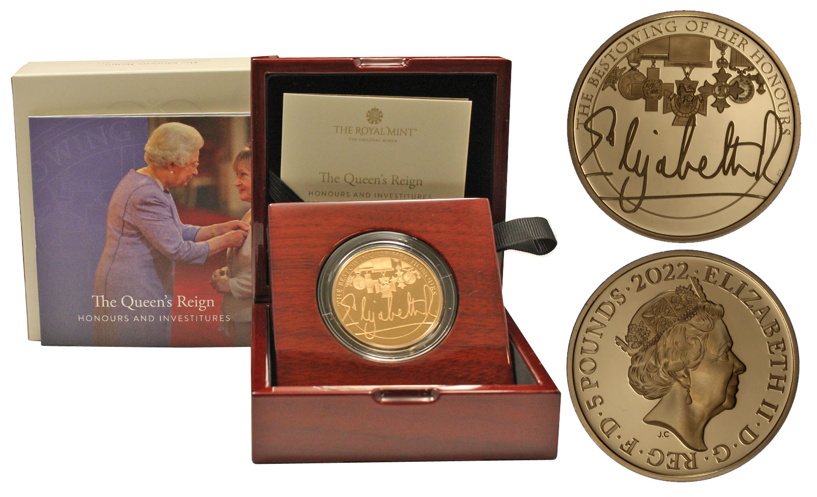 "The Queen's Reign: onorificenze e investiture" - 5 pounds gr. 39,94 in oro 917/000 - Tiratura 250 pezzi 