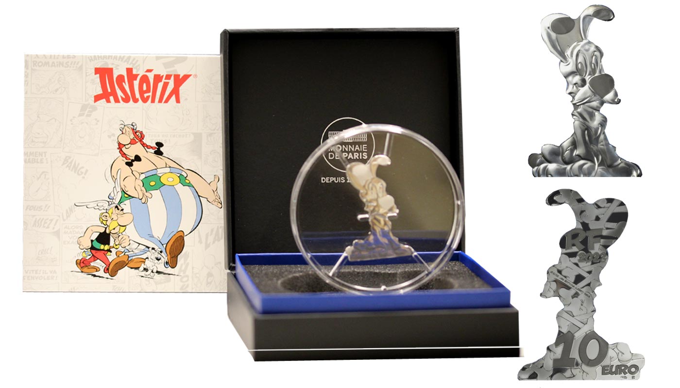 "Asterix - Idefix " - moneta sagomata da 10 euro gr. 22,20 in ag. 999/000 - Tiratura 3000 pezzi 