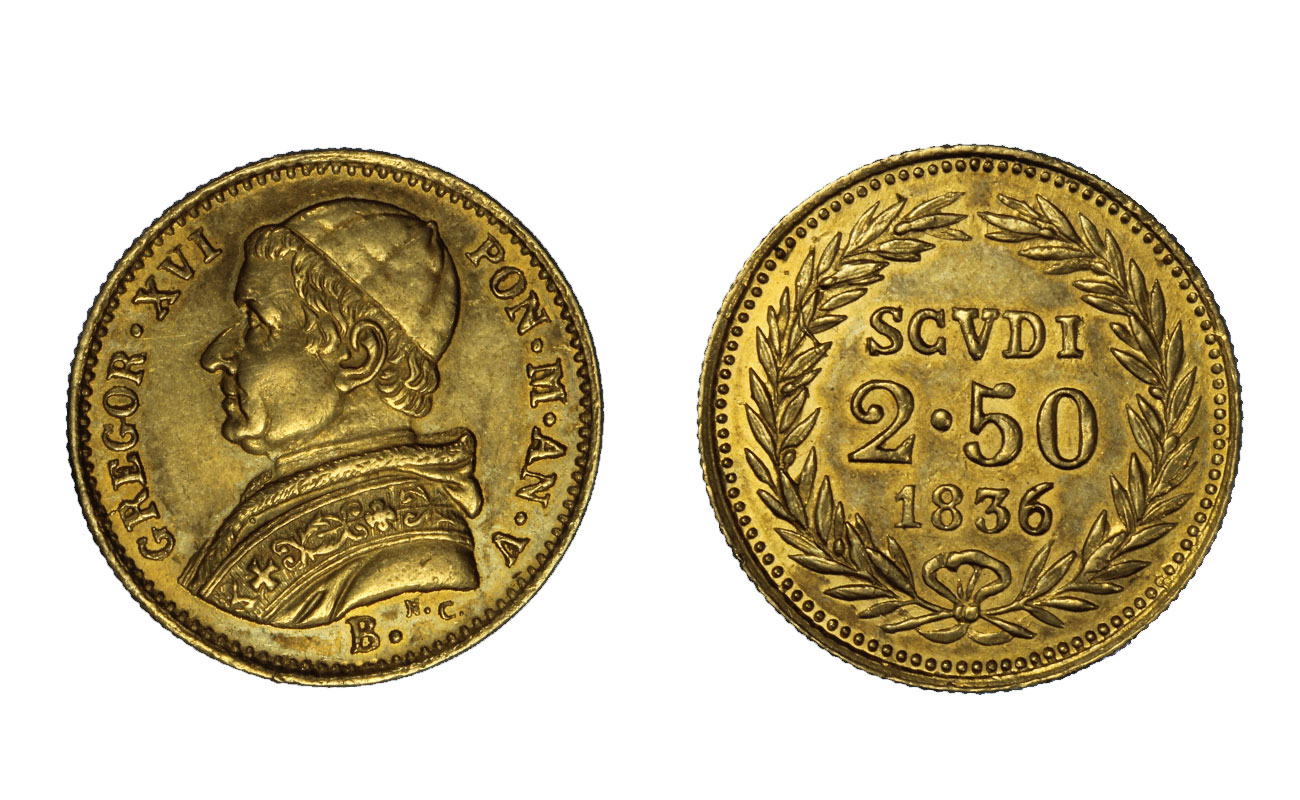 Gregorio XVI - 2,5 scudi gr.4,33 in oro 900/ - Zecca di Bologna