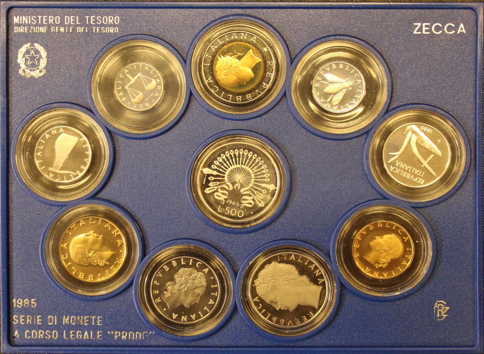 Serie completa di 10 monete confezionate con L.500 "Manzoni"