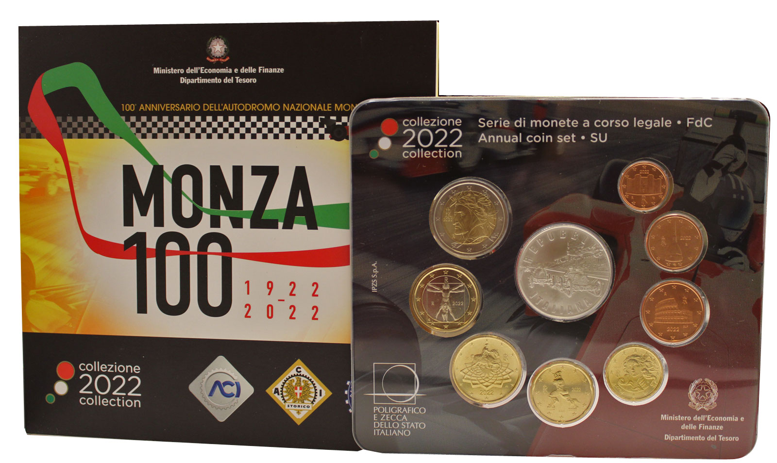 "100 Autodromo Monza" - Divisionale di 9 monete con 5 euro commemorativo 