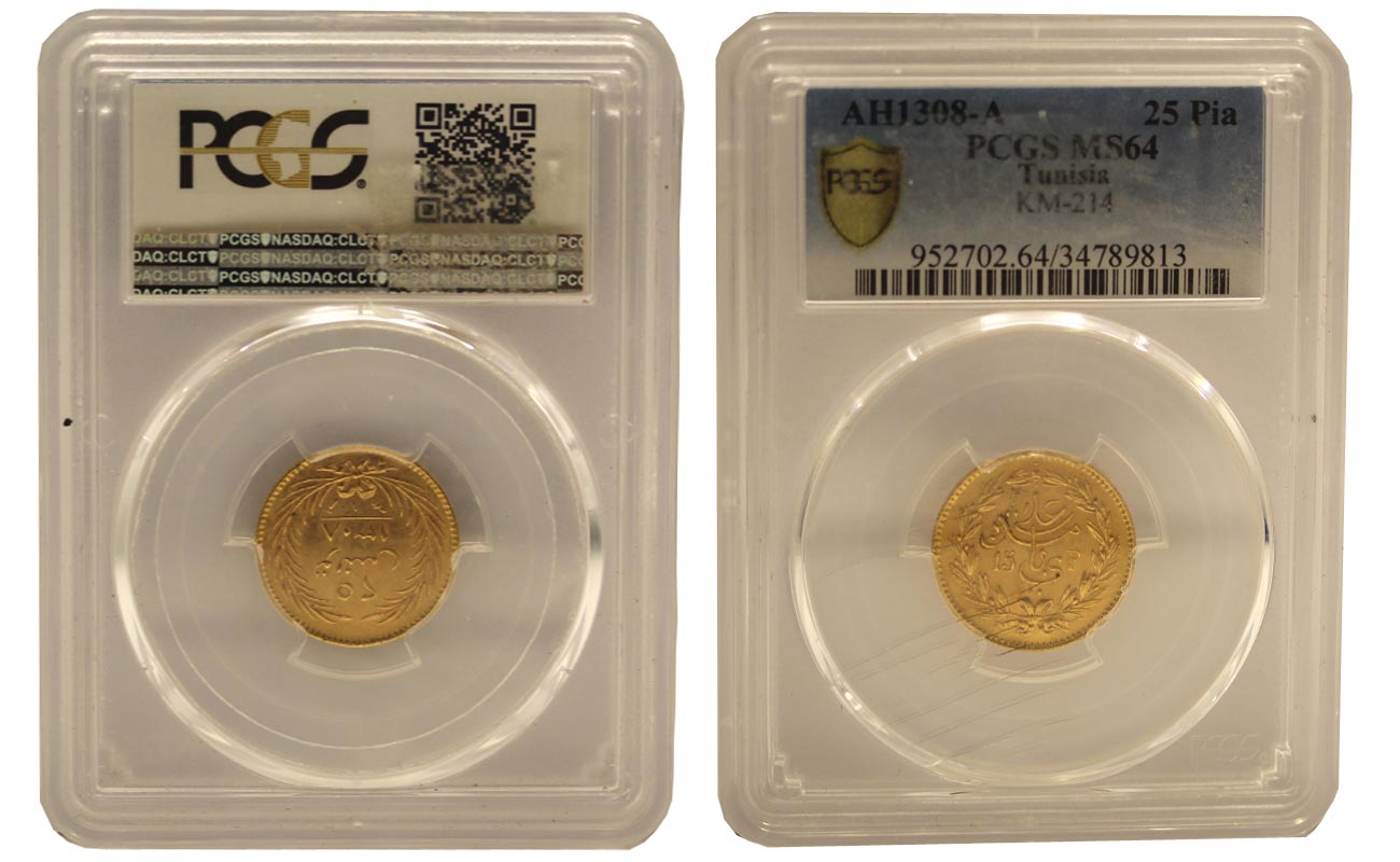 25 piastre/15 franchi  gr. 4,92 in oro 900/ - SLAB MS 64