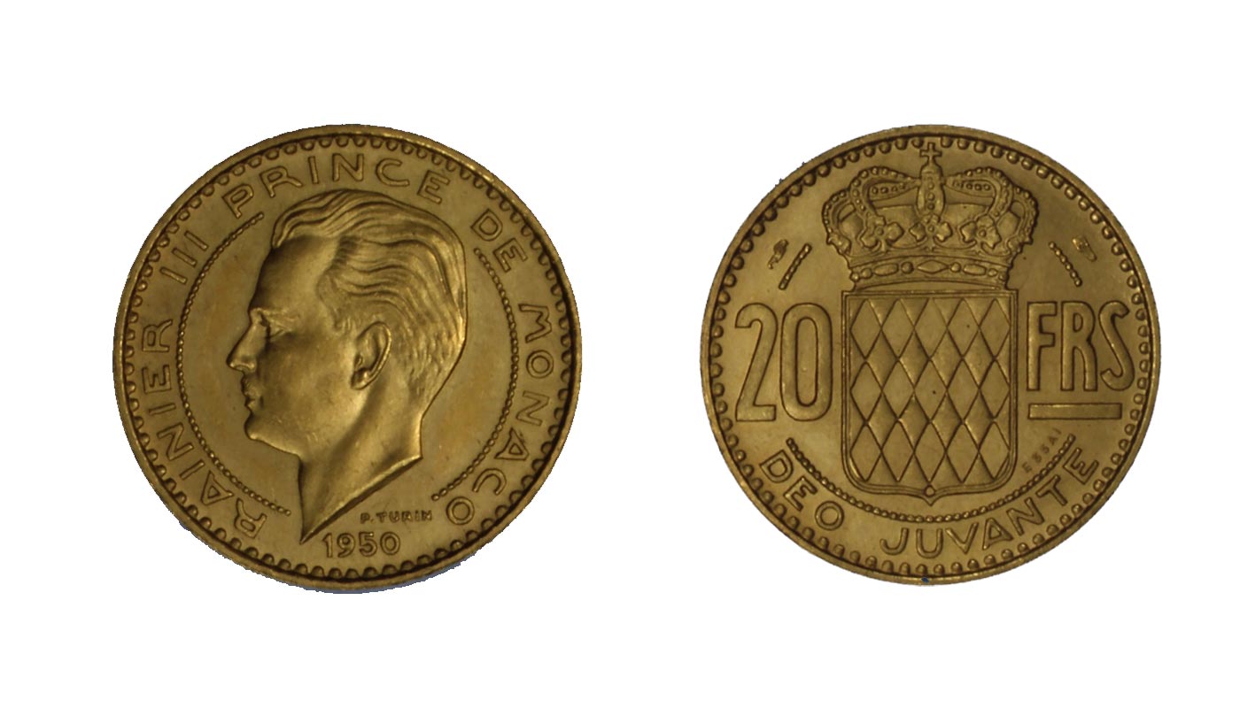 Ranieri III - 20 franchi gr.14,50 in oro 900/ - prova
