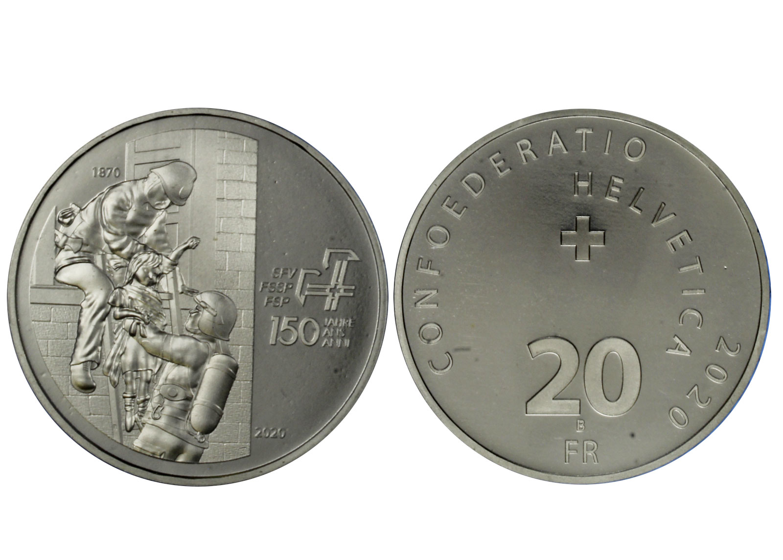 "150 anni della Federazione svizzera dei pompieri " - Moneta da 20 Franchi gr. 20 in argento 835/000