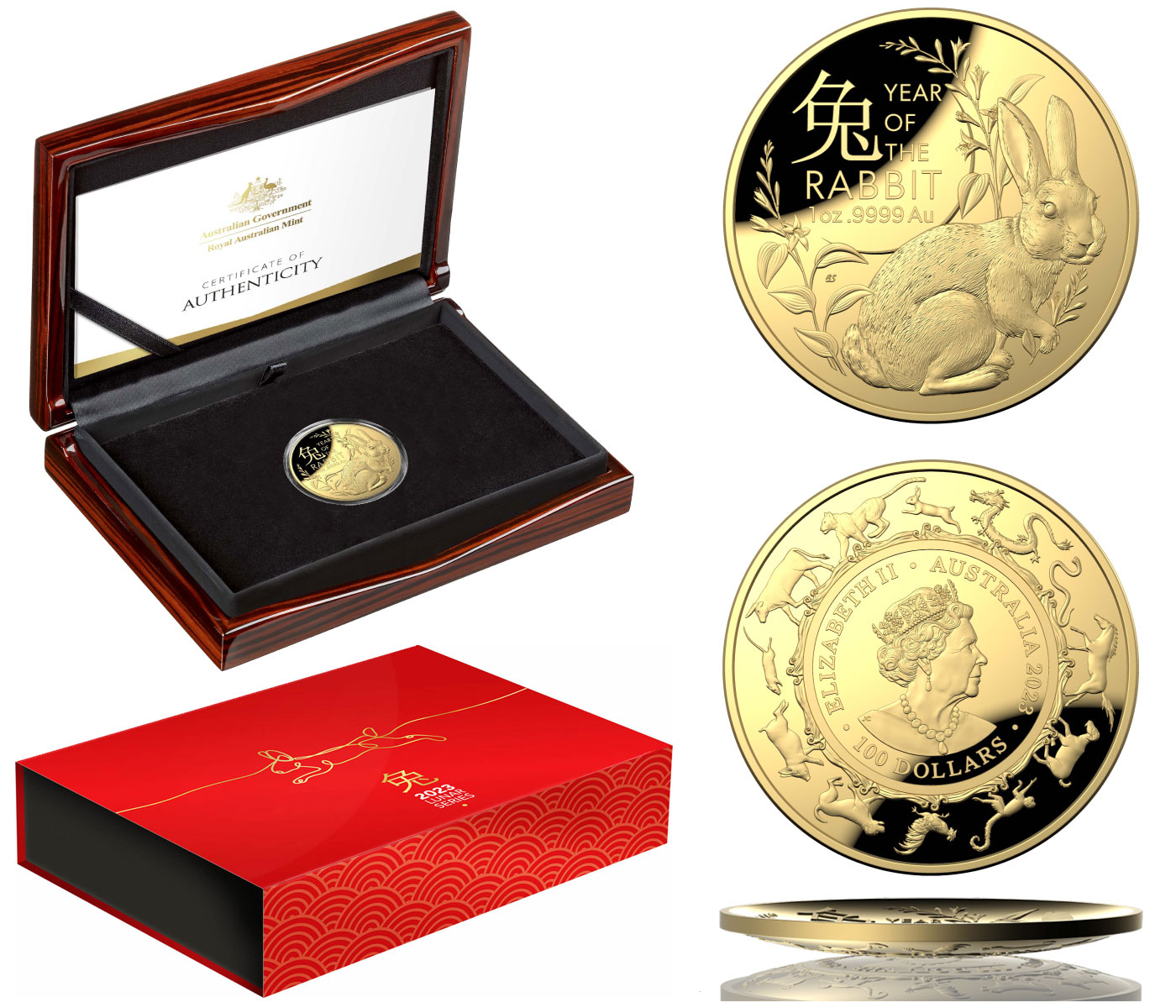 "Calendario Lunare III serie: Coniglio" - 100 Dollari gr. 31,103 in oro 999/000 moneta a cupola - Tiratura 750 pz. 