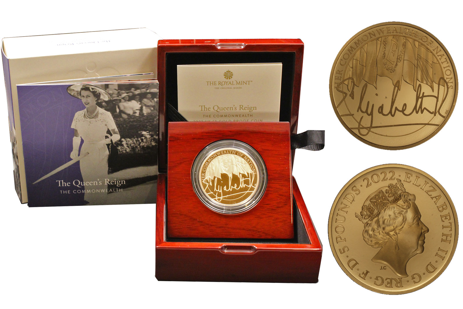 "The Queen's Reign: Commonwealth" - 5 pounds gr. 39,94 in oro 917/000 - Tiratura 250 pezzi 