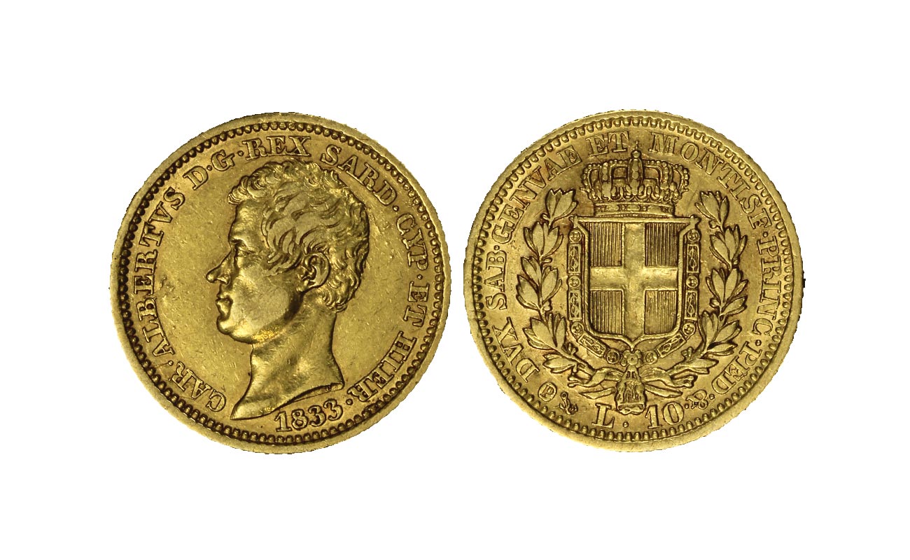 Carlo Alberto - 10 lire zecca di Genova gr.3,22 in oro 900/