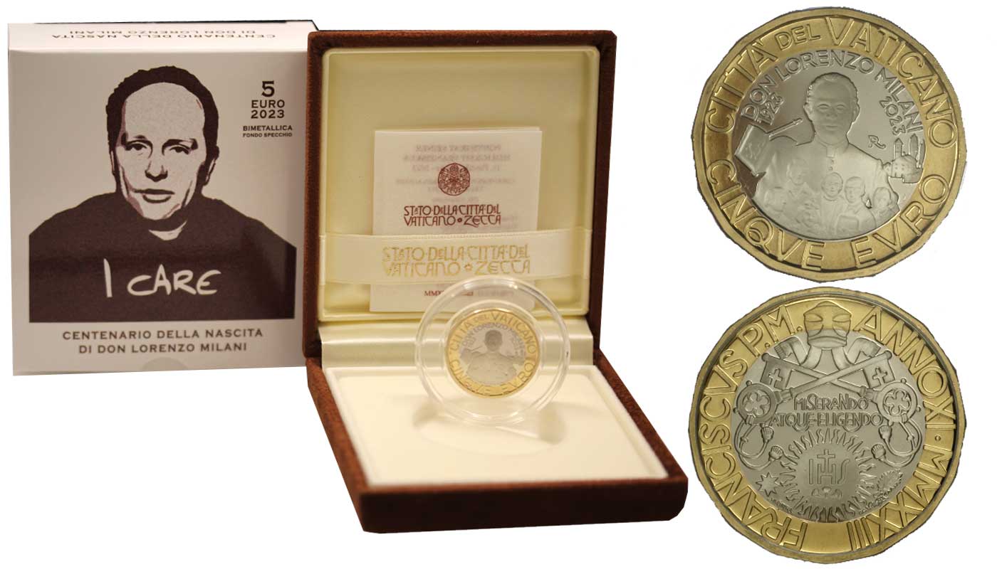 Centenario della nascita di Don Lorenzo Milani - moneta da 5 euro bimetallica in confezione ufficiale - Tiratura 4300 pezzi