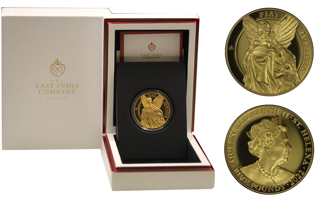 "The Queen's Virtues: Giustizia"" - Regina Elisabetta II - 5 Pounds gr. 31,103 in oro 999/ - Tiratura 250 pezzi
