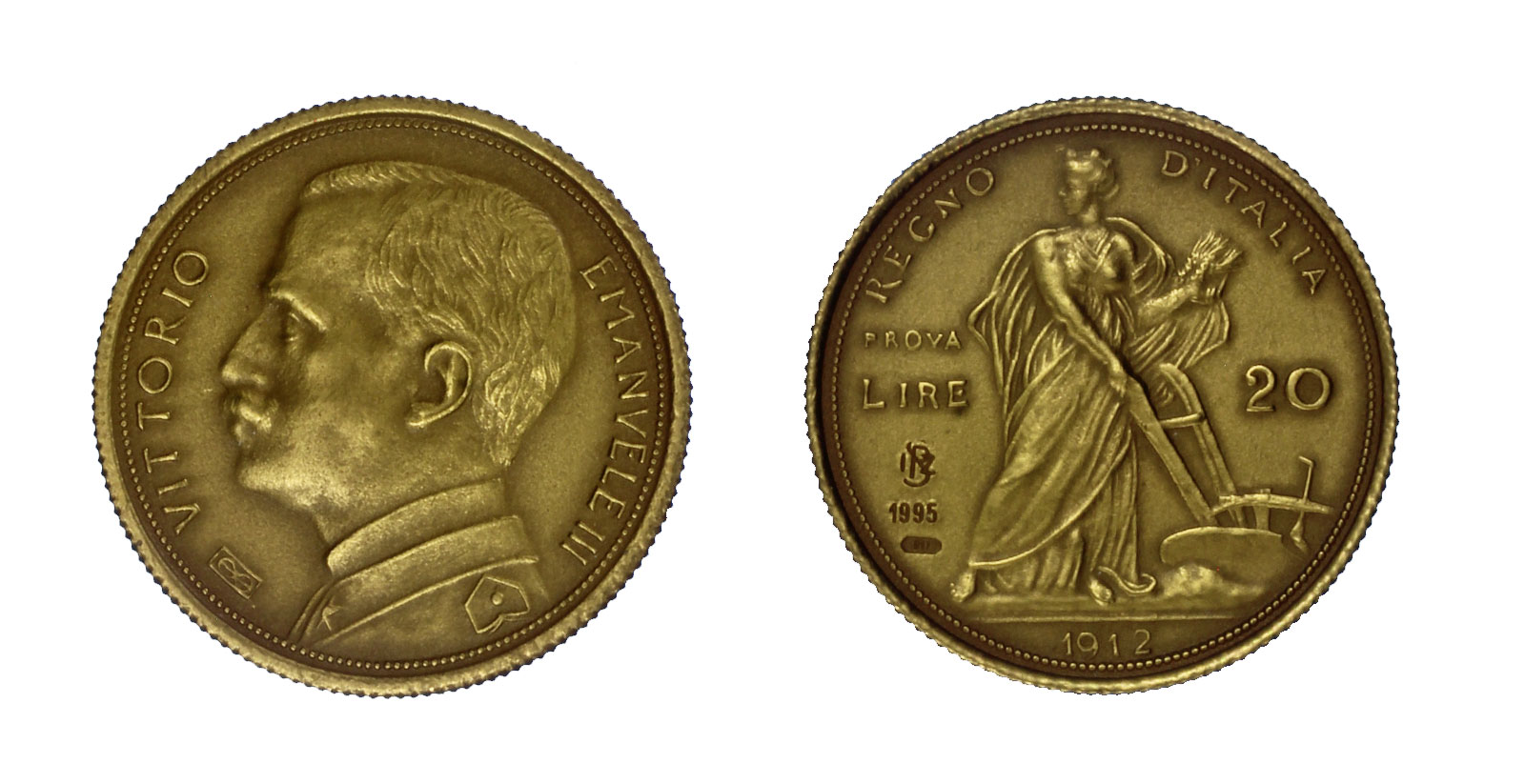 "Aratrice" - 20 lire 1912 PROVA gr.6,45 in oro 900/ - riconio del 1995 dell' IPZS