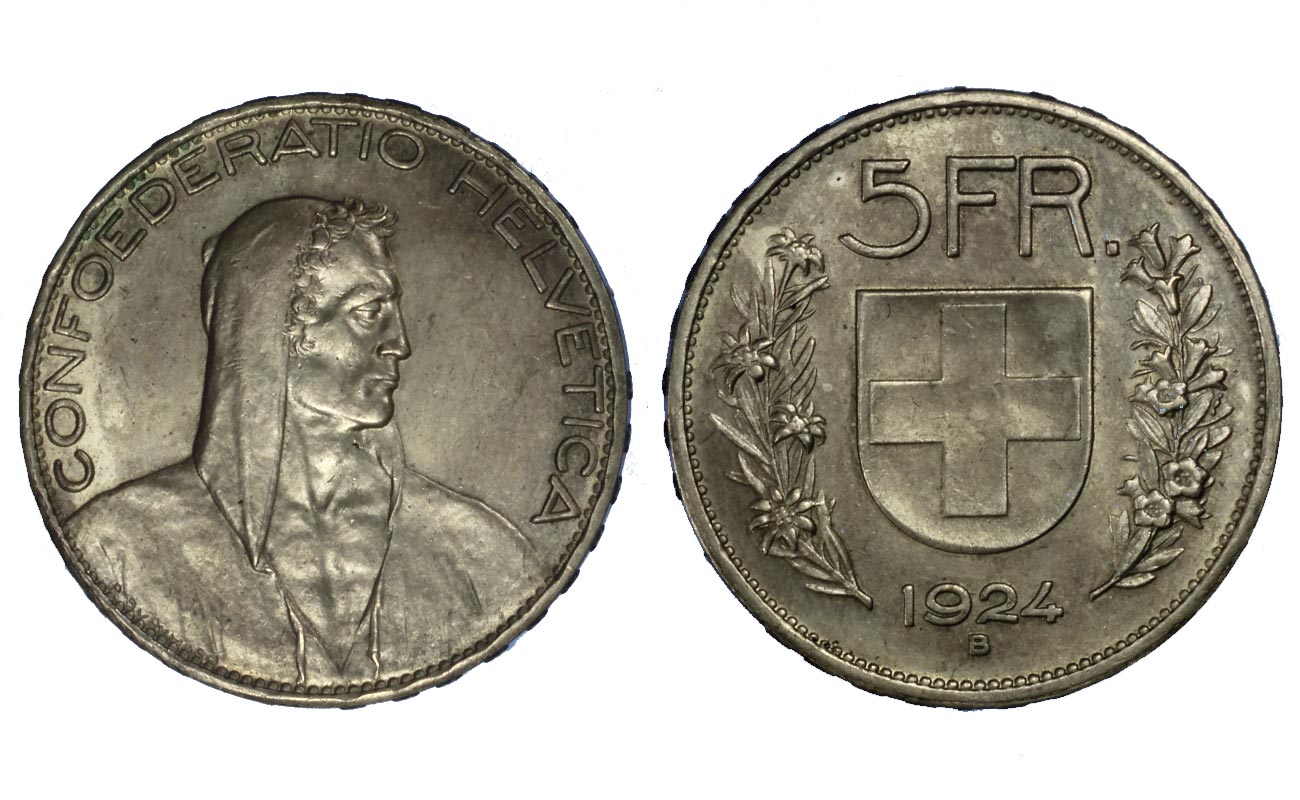 5 franchi gr.25,00 in ag.900/000 