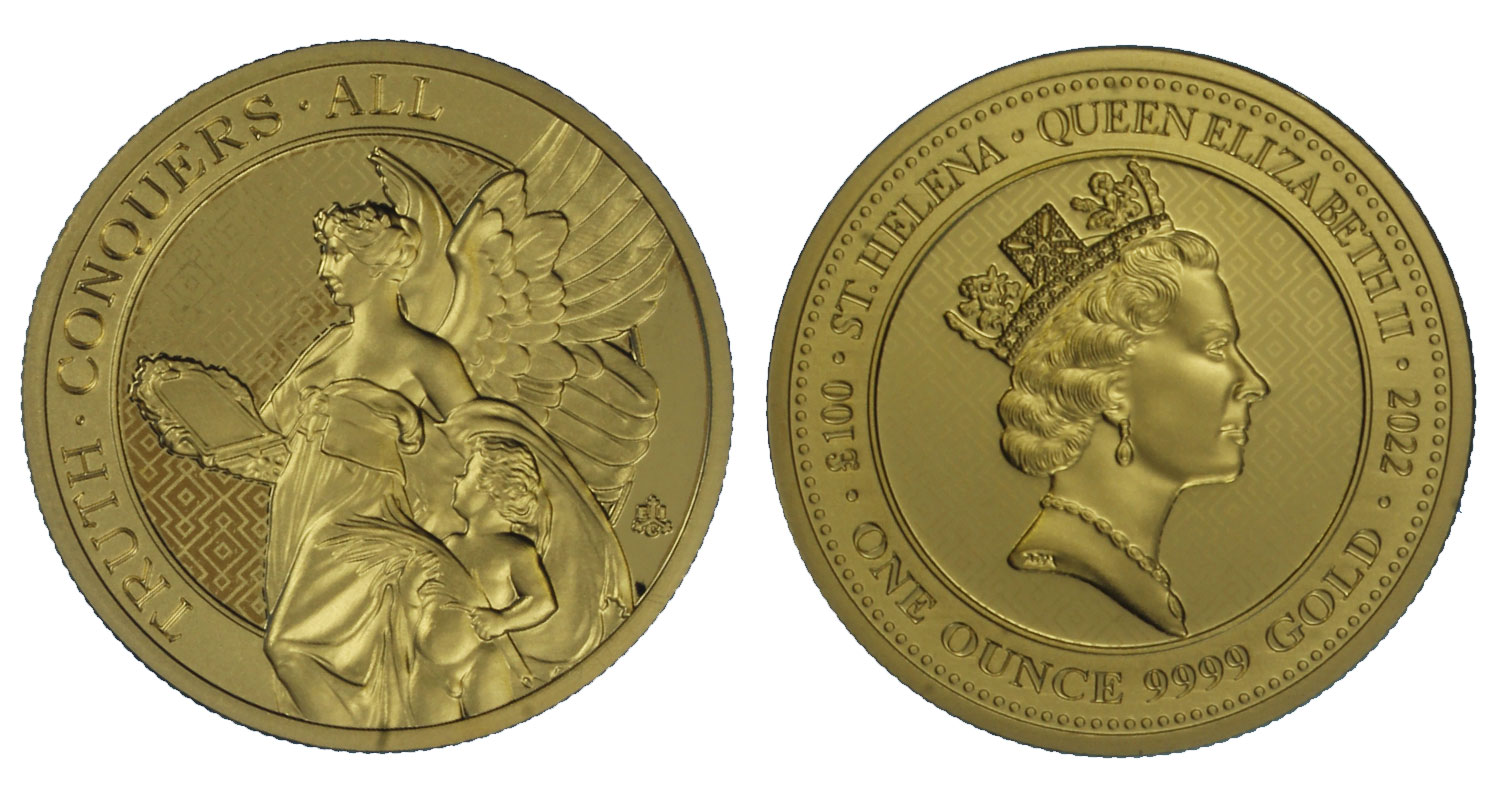 St. Helena The Queen's Virtues: Truth - 100 pounds gr. 31,103 in oro 999/000
