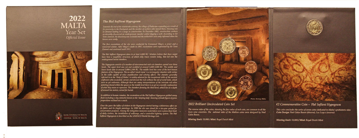 Serie divisionale di 9 monete compreso 2 "Ipogeo di Hal Saflieni" - Conf. originale