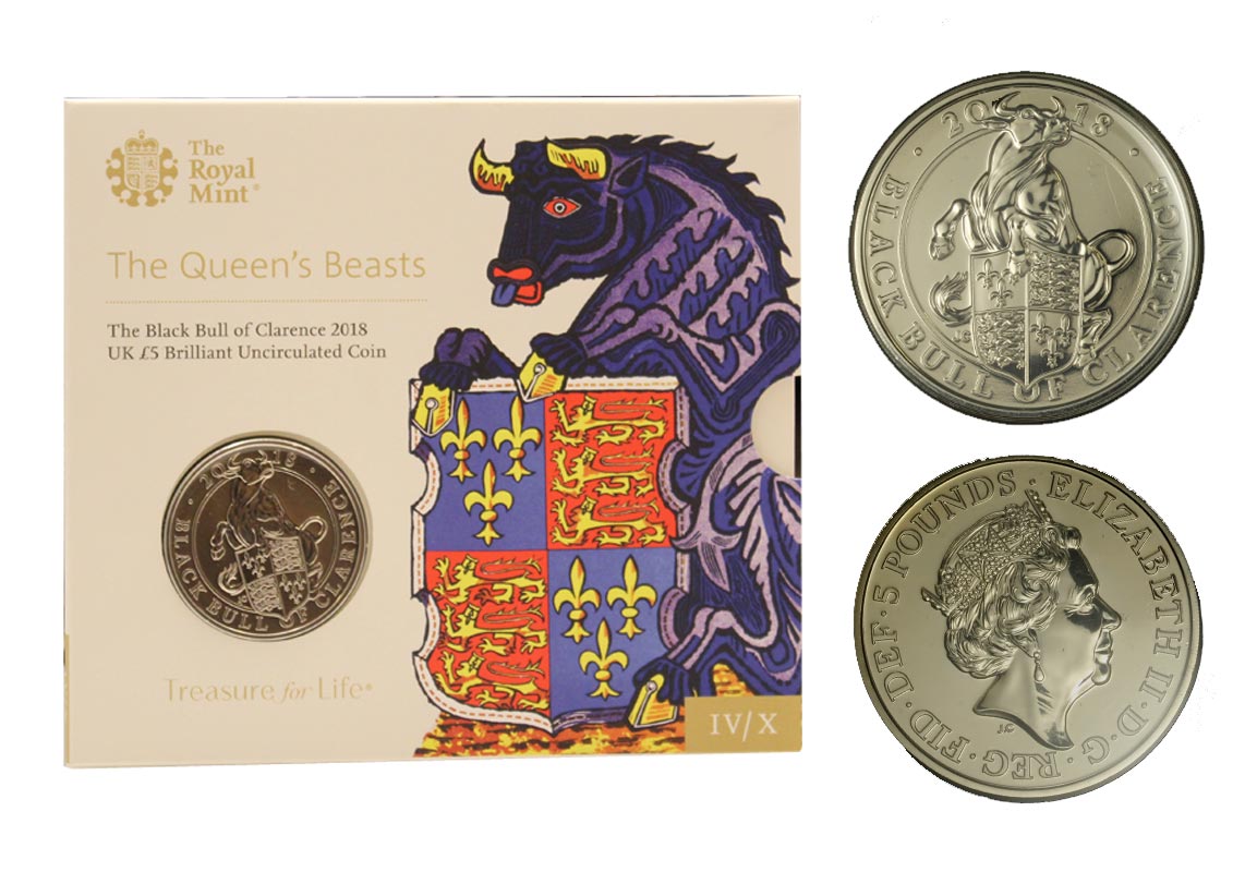 5 Pounds in nickel serie "Figure araldiche della Regina Elisabetta - Black Bull of Clarence"