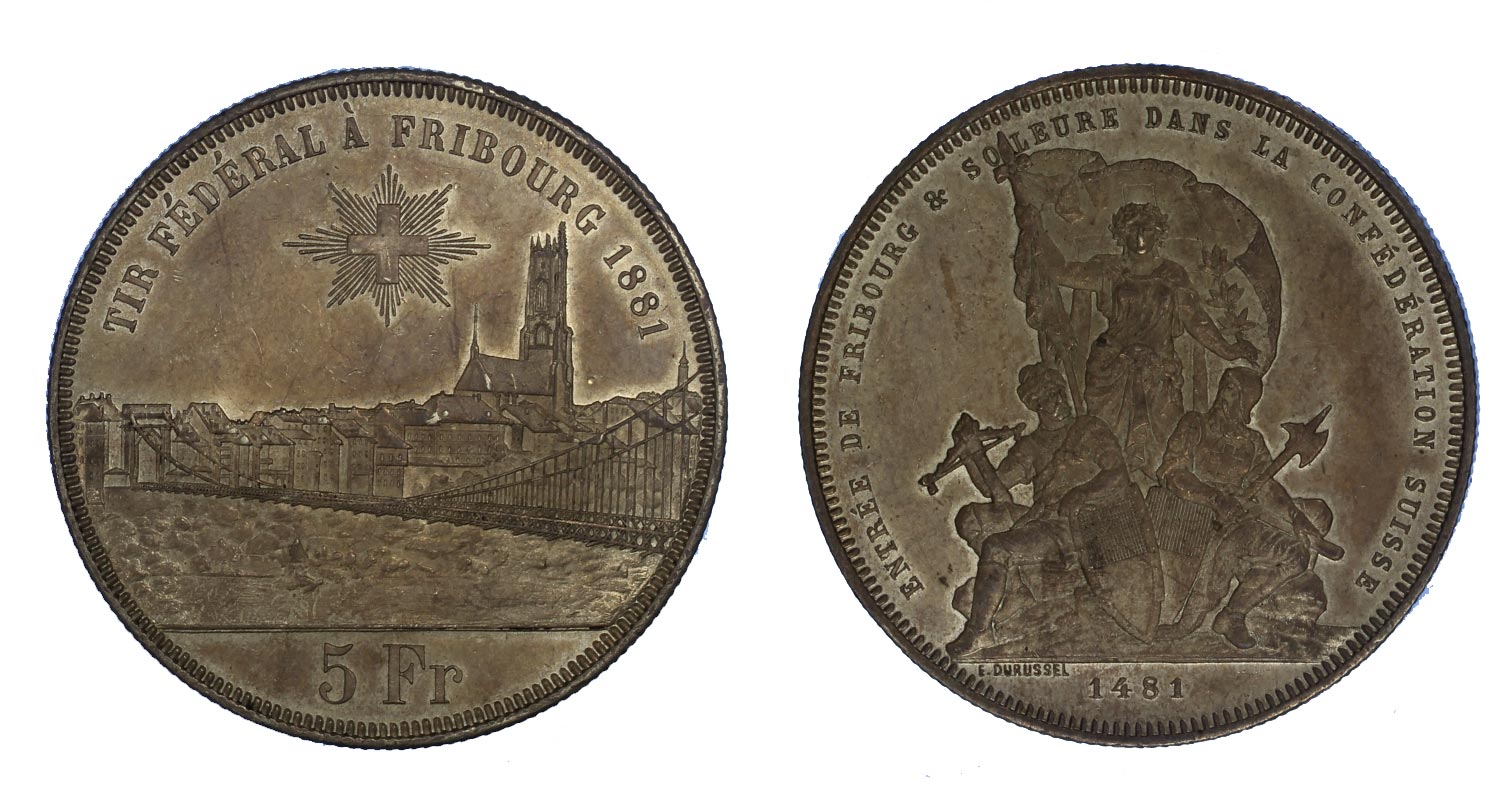Tiri Federali Friburgo- 5 franchi gr.25,00 in ag.900/000