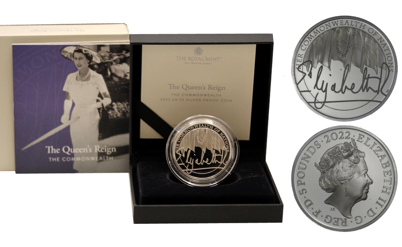"The Queen's Reign: Commonwealth" - Moneta da 5 pounds gr. 28,28 in ag. 925/000 - Tiratura 4000 pezzi 