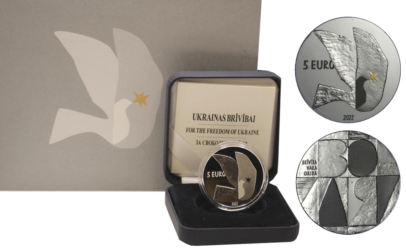 "Per la pace in Ucraina" - Moneta da 5 euro gr. 22,00 in argento 999/000 con dettagli dorati 