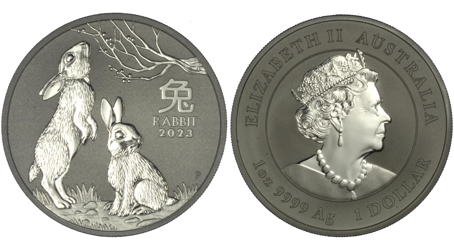 Calendario cinese III Tipo - Anno del Coniglio - 1 dollaro gr. 31,103 in ag. 999/°°° - Lotto di 10 pezzi 