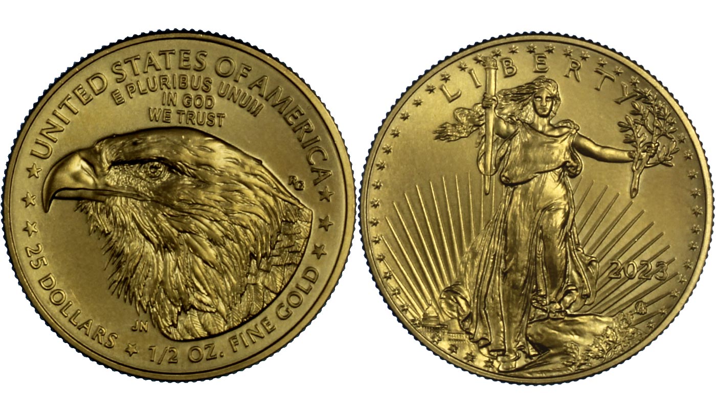 "American Eagle" - 1/2 di oncia gr. 16,966 in oro 917/