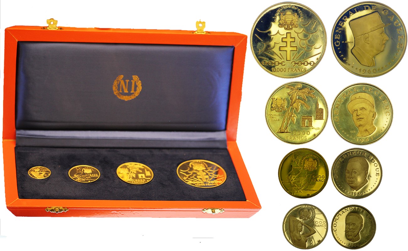 Set di quattro monete 1970 di gr. 36,00+gr.17,50 + gr. 10,50 + gr. 3,50 in oro 900/ in confezione originale