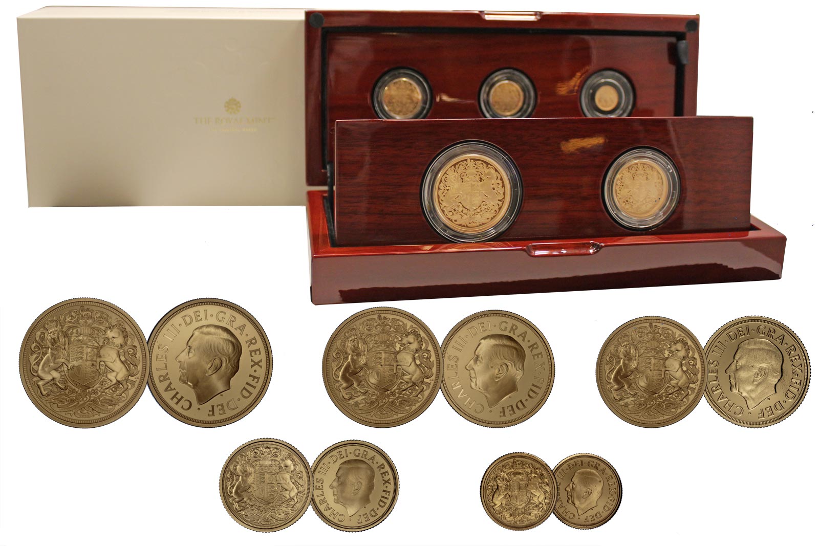 "Memoriale della Regina Elisabetta" - Set di 5 monete (5, 2, 1, 1/2 e 1/4 di sterlina) gr. 69,87 in oro 917/000 - Tiratura 1200 pz.