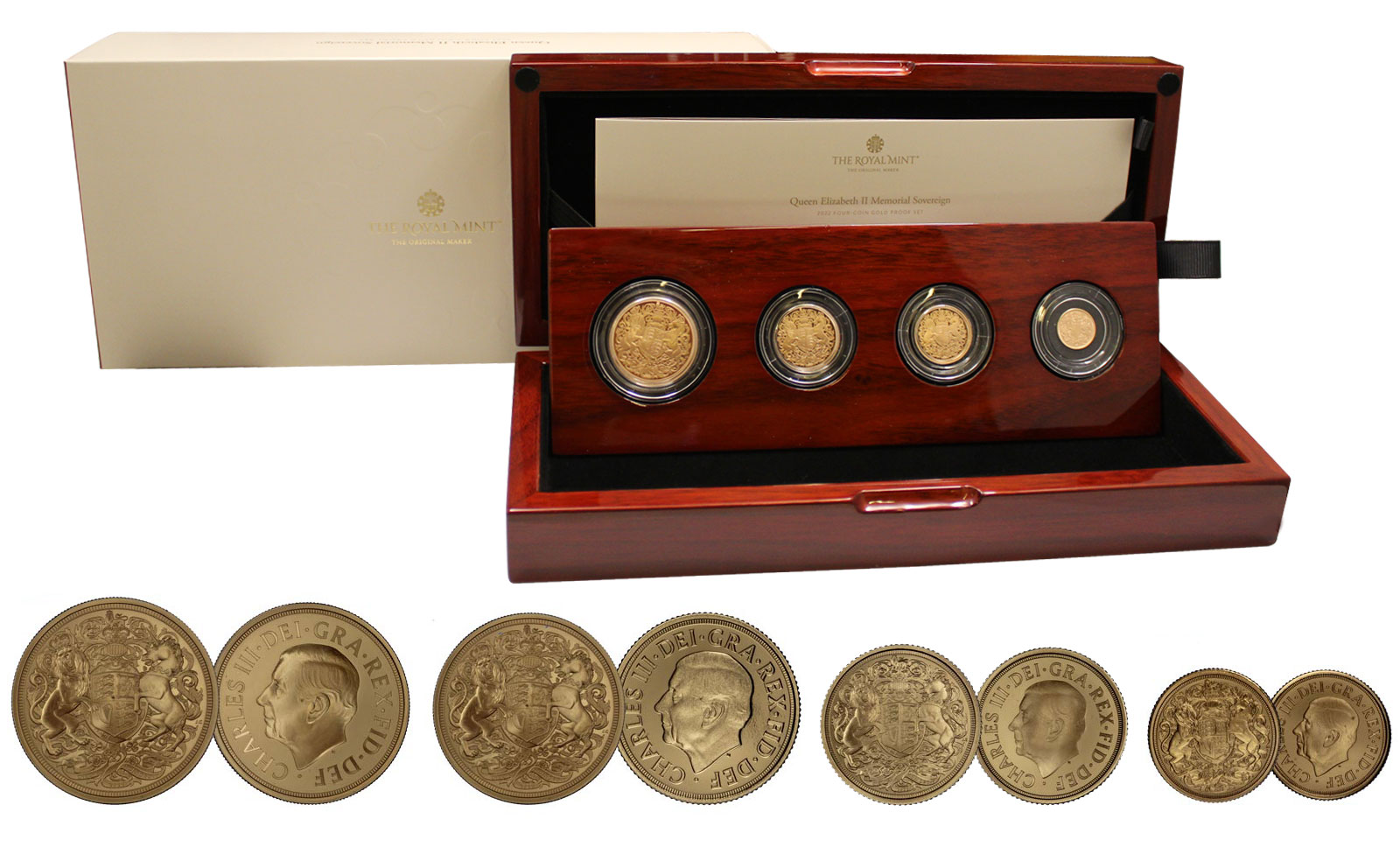 "Memoriale della Regina Elisabetta" - Set di 4 monete (2, 1, 1/2 e 1/4 di sterlina) gr. 29,95 in oro 917/000 - Tiratura 750 pz.