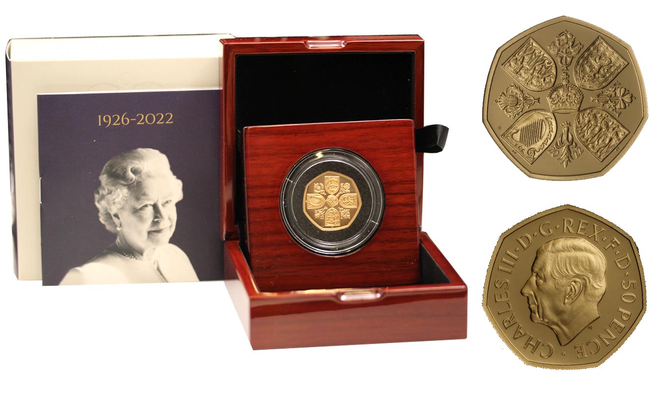 "Memoriale della Regina Elisabetta II" - 50 Pence gr. 15,50 in oro 917/