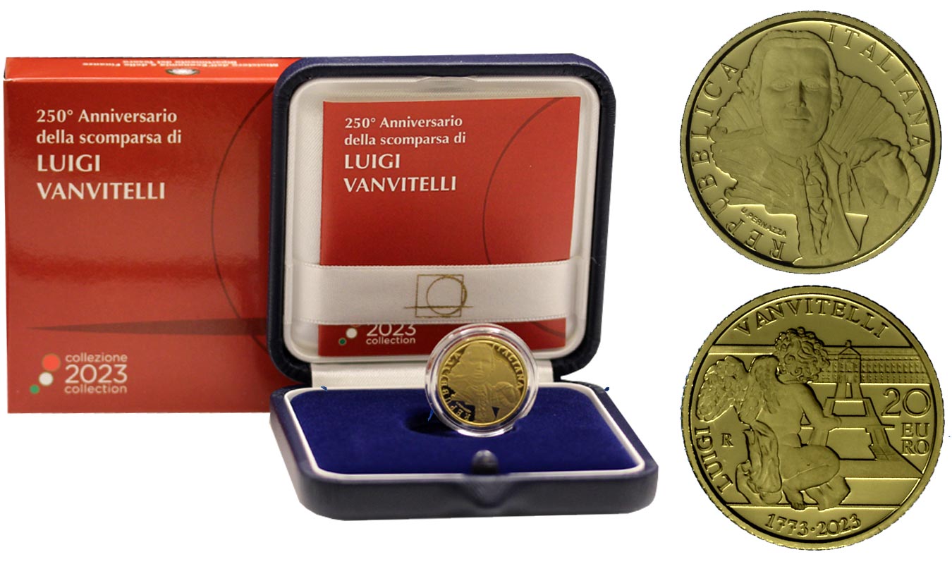 "Luigi Vanvitelli" - Moneta da 20 euro gr. 6,45 in oro 900/ - Tiratura 1500 pezzi