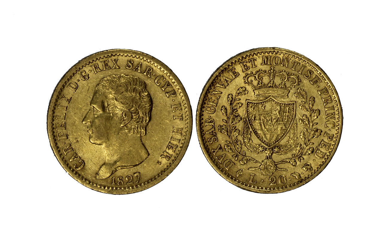 "Carlo Felice" - 20 lire gr. 6,45 in oro 900/°°°