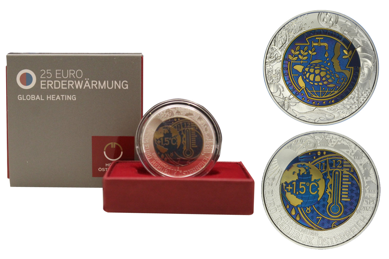 "Riscaldamento globale" - Moneta da 25 euro in argento 900/000 e niobio con dettagli colorati