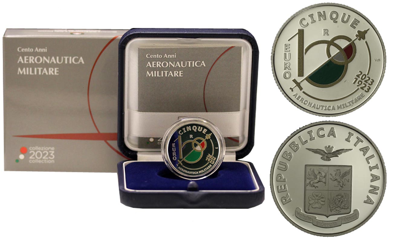 "100° Aeronautica Militare" - Moneta da 5 euro gr. 18,00 in ag. 925/000 in confezione ufficiale