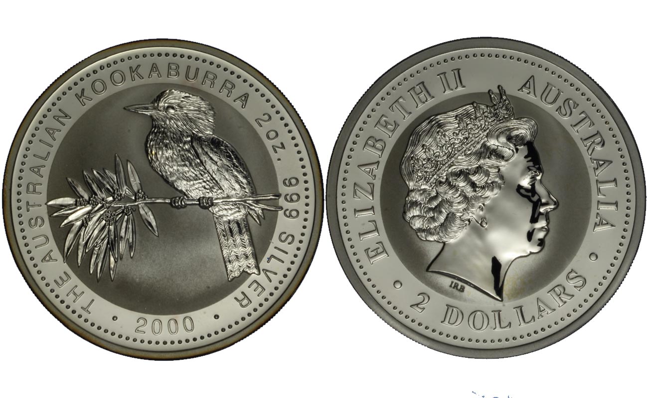 "Kookaburra" - Regina Elisabetta II - 2 Once gr. 62,206 in arg. 999/ 