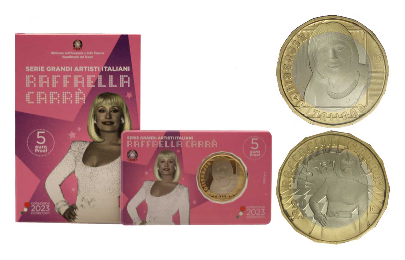 "Grandi Artisti italiani: Raffaella Carr" - Moneta da 5 euro bimetallica in blister ufficiale