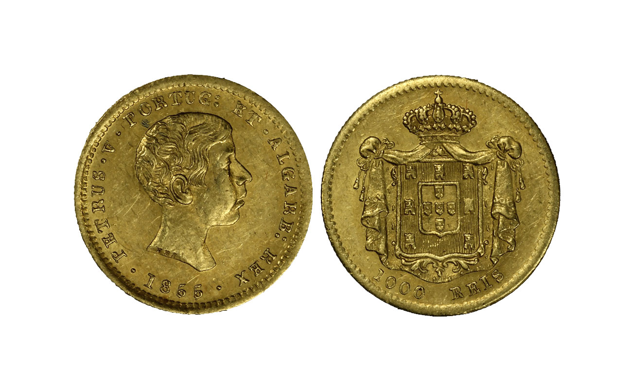 Re Pietro V - 1000 reis gr. 1,77 in oro 917/