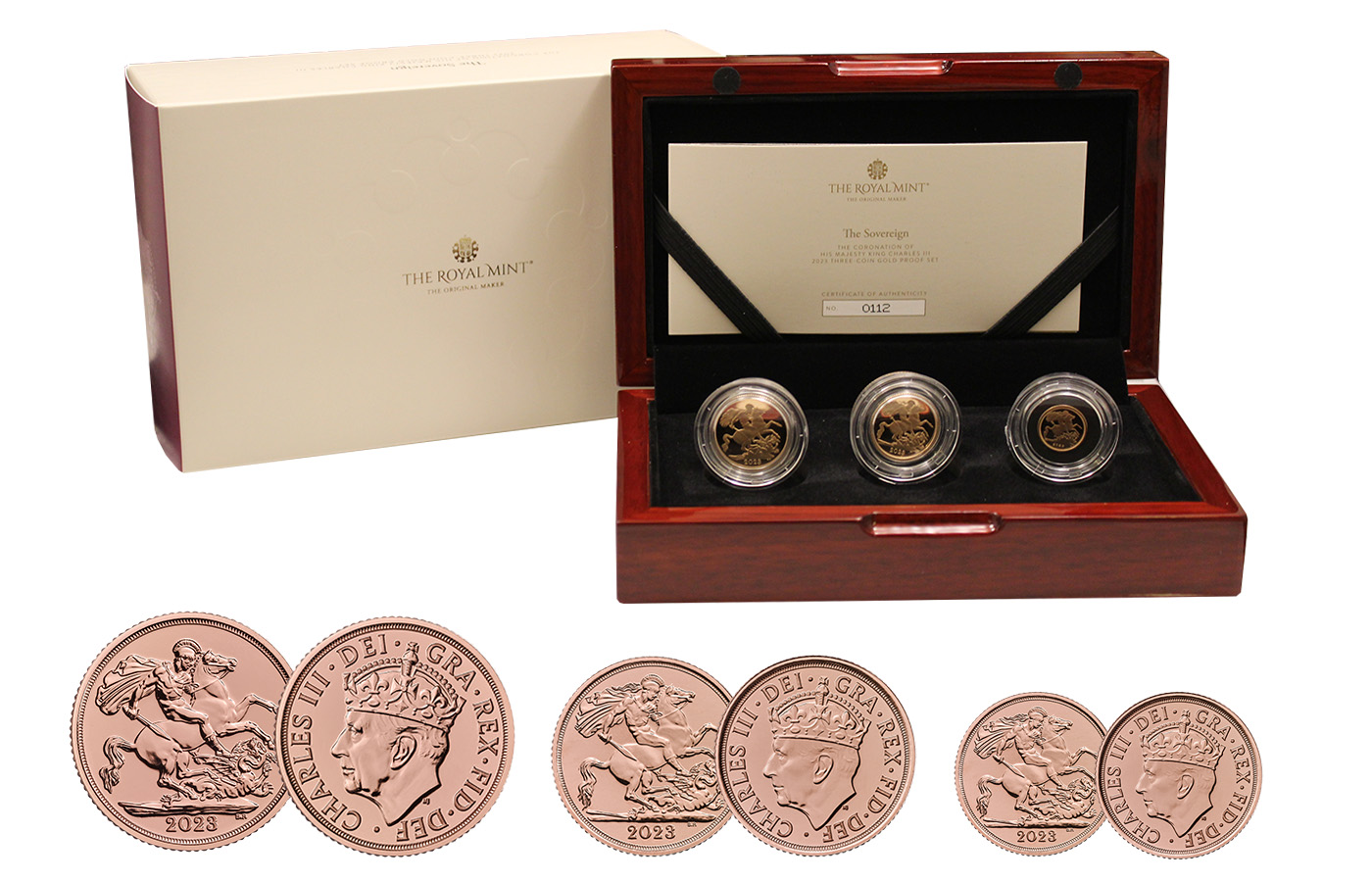 "Incoronazione Re Carlo III" - Set di 3 monete (1 sterlina 1/2 e 1/4 di sterlina) gr. 13,97 in oro 917/000 - Tiratura 1250 pz
