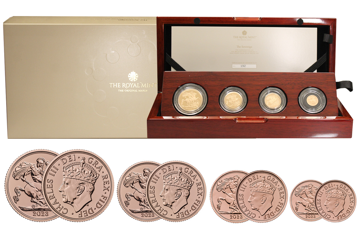 "Incoronazione Re Carlo III" - Set di 4 monete (2, 1, 1/2 e 1/4 di sterlina) gr. 29,95 in oro 917/000 - Tiratura 575 pz