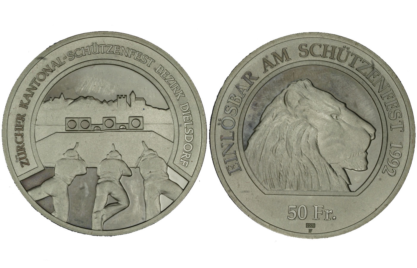 "Festival del tiro di Dielsdorf" - 50 franchi gr. 25 in argento 900/