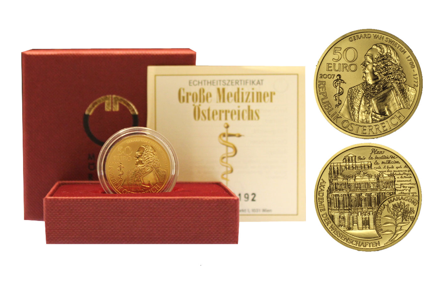 "Gerard Van Swieten" - 50 euro gr. 10,00 in oro 986/ - conf.originale 