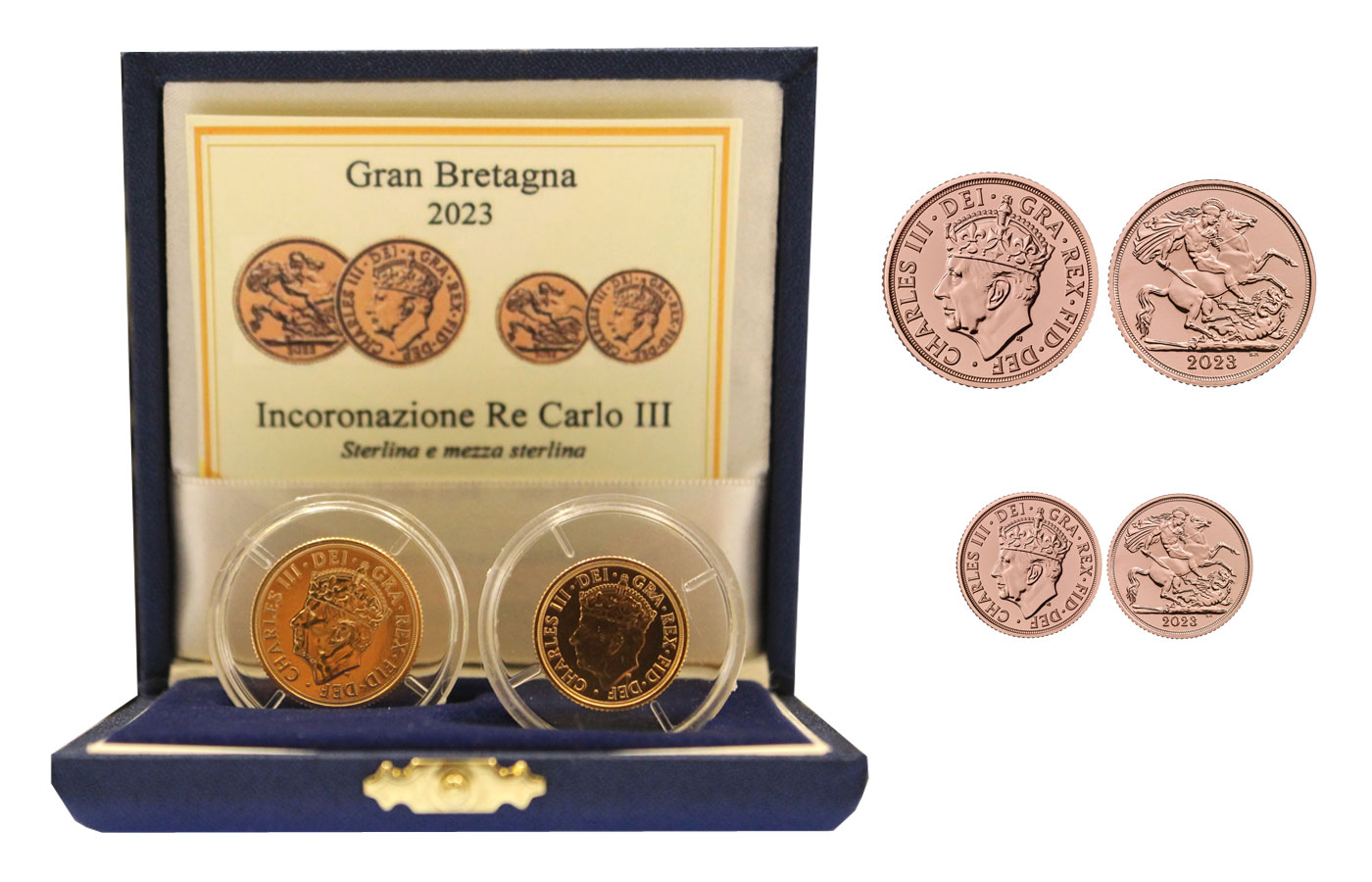 Set dell'Incoronazione Carlo III - sterlina e mezza sterlina di gr. 7,98 e gr. 3,99 in oro 917/000