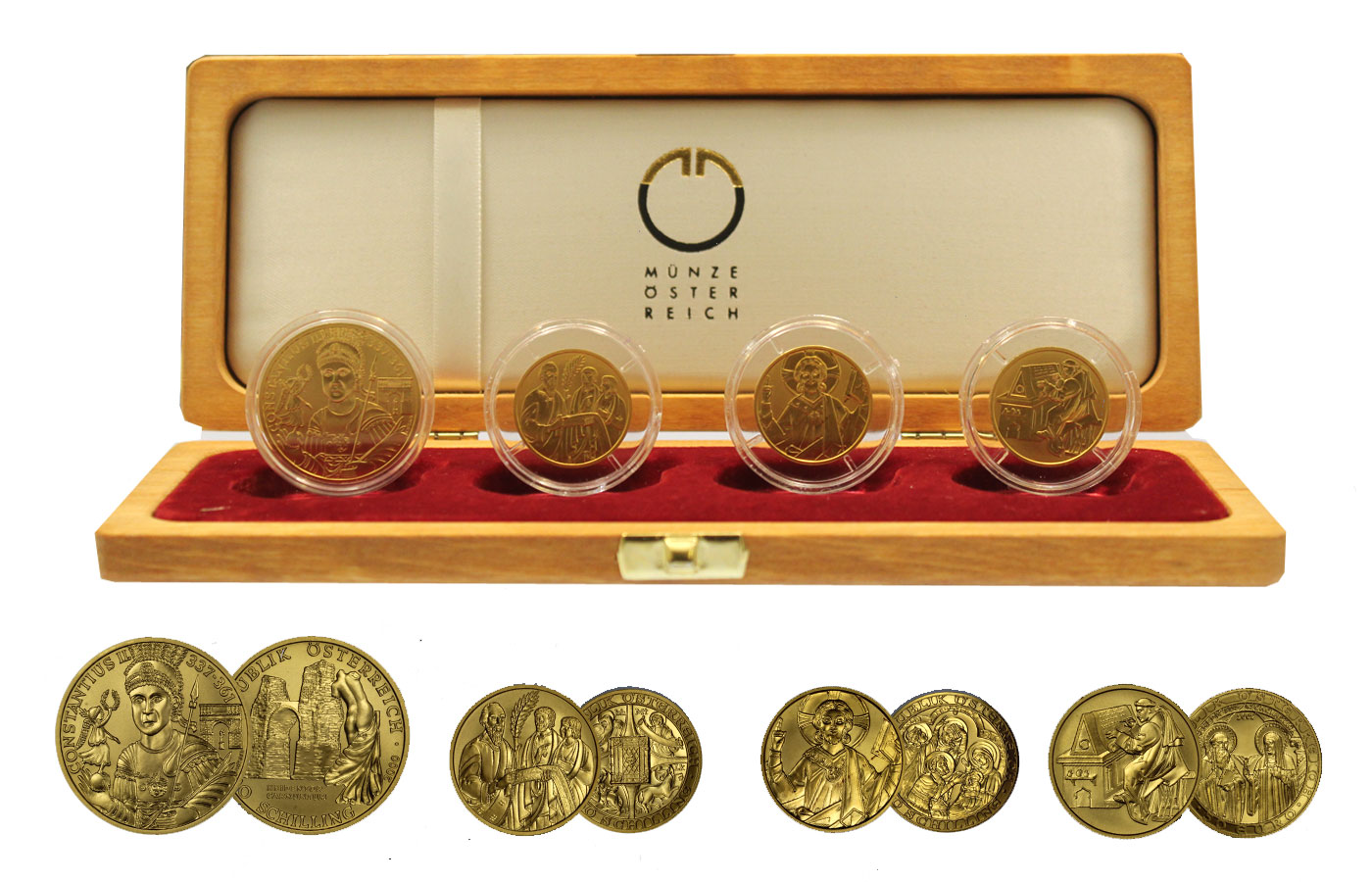 1000 schilling, 2 monete da 500 Schilling, 50 euro - gr.tot. 46.50 in oro 986/°°°